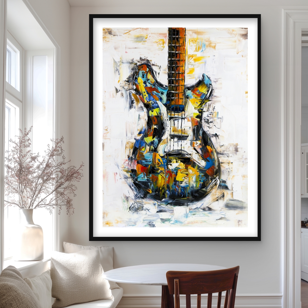 C1FM3648W5OQ31 36 x 48 in. Abstract Colorful Guitar - Modern Framed Print for Man Cave