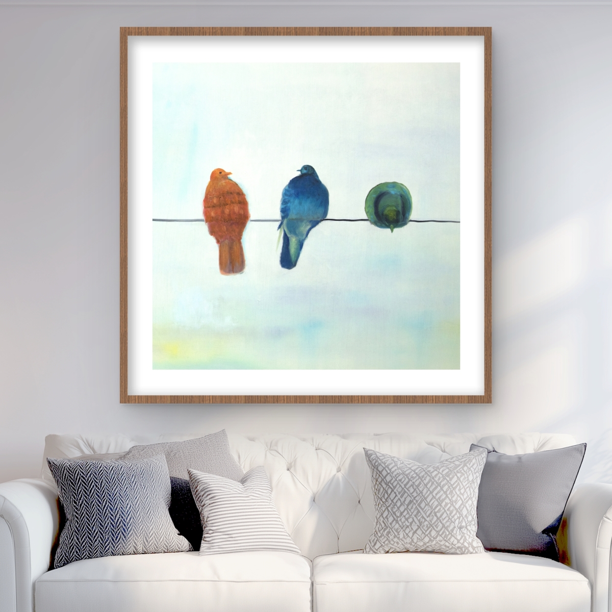 C1FM3636WFLCUB 36 x 36 in. Perched Abstract Birds - Framed Matted Print for Home Decor