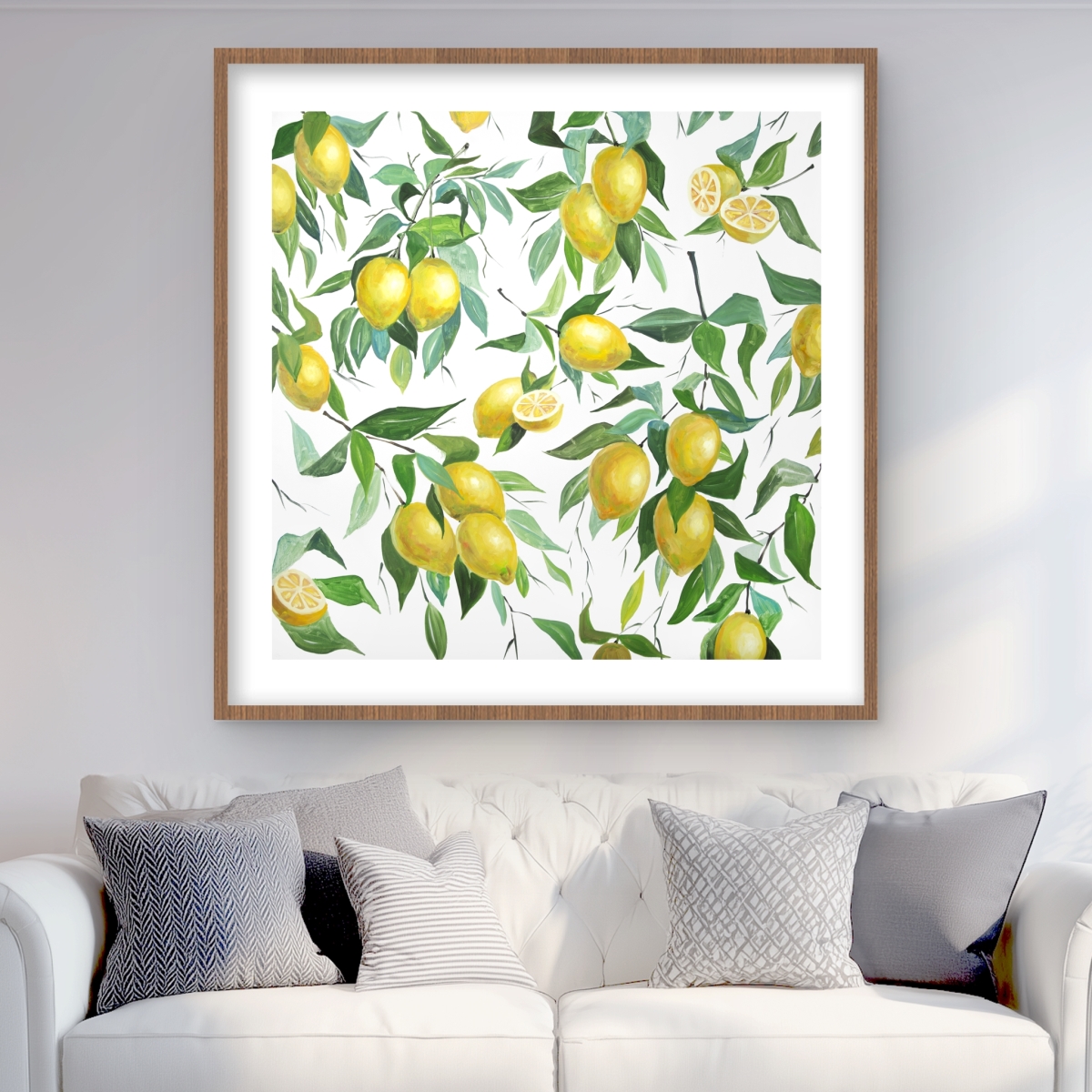 C1FM3636RR7ZNV 36 x 36 in. Lemon Pattern Kitchen Print - Green Framed Matted Decor
