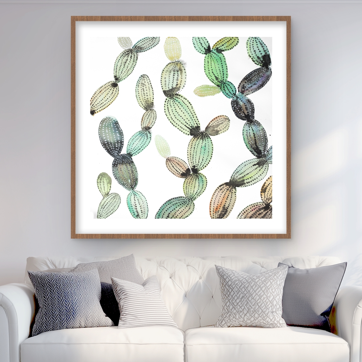 C1FM3636KMYLLQ 36 x 36 in. Cactus Pattern Framed Matted Print - Floral Home Decor