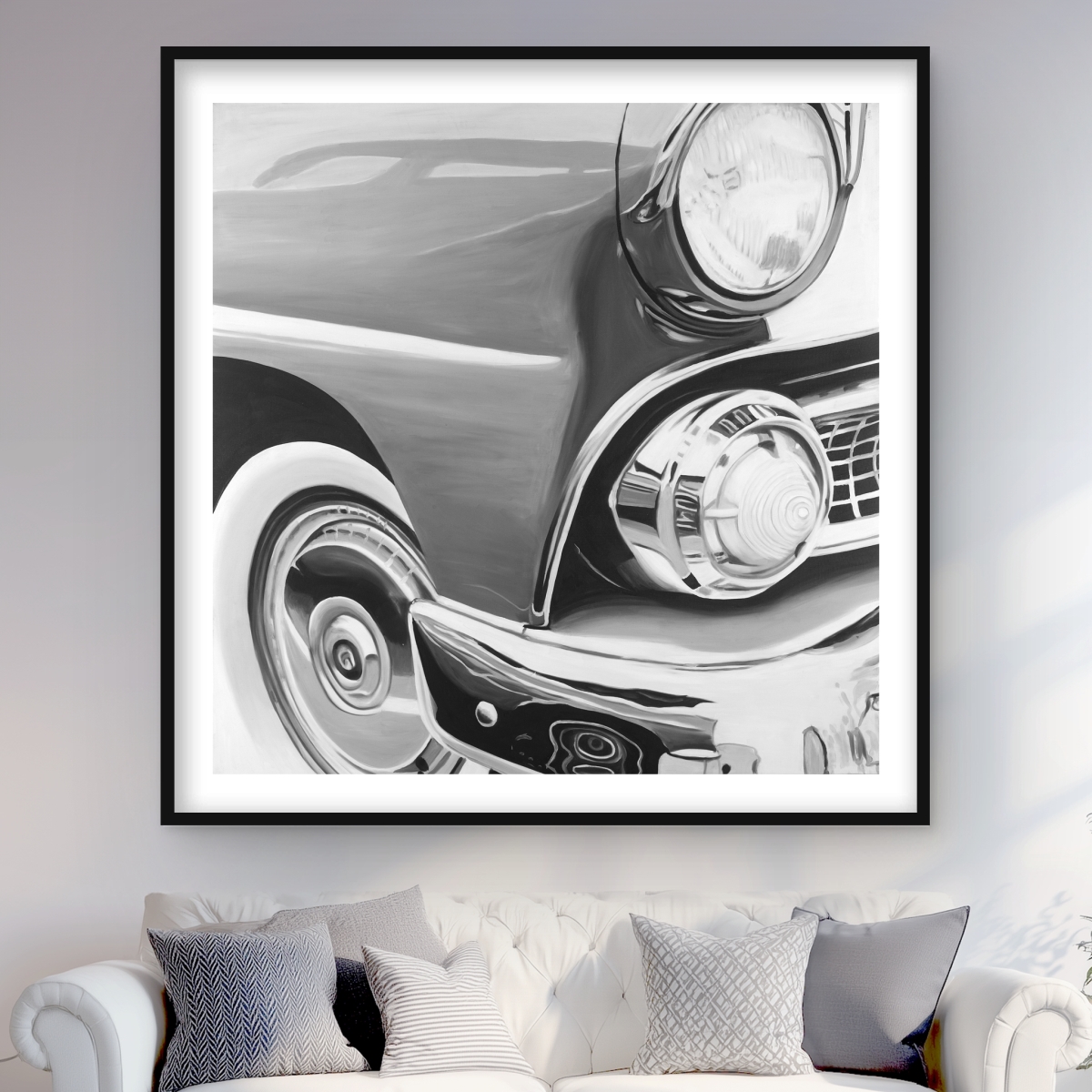 C1FM4848DU96YW 48 x 48 in. Beautiful Old Car - Framed Matted Print for Man Cave Decor