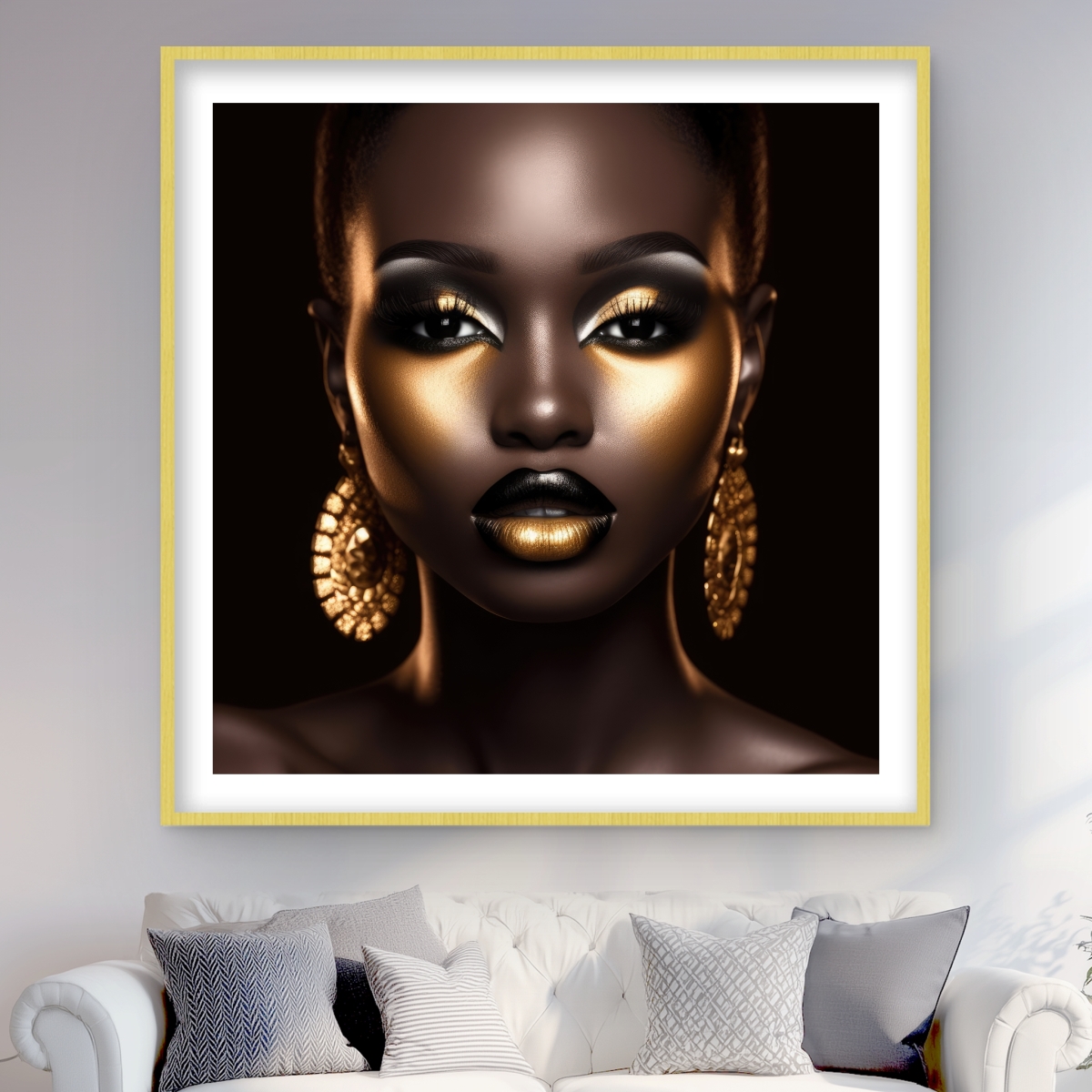 C1FM4848EHYANF 48 x 48 in. Piercing Gaze - Figurative Gold Framed Matted Print Decor