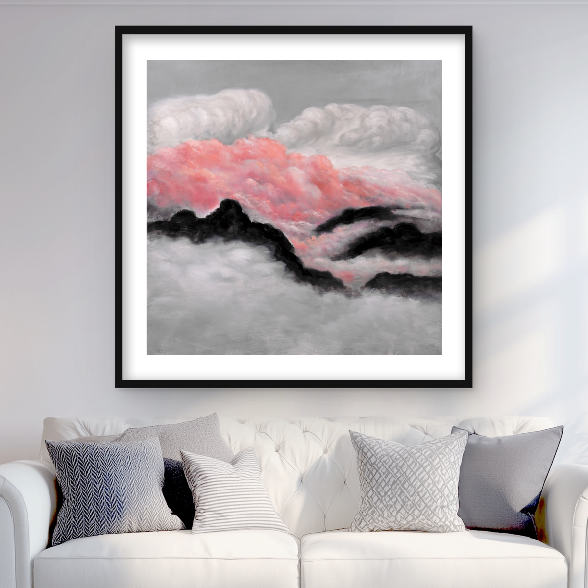 C1FM3636QMK0Y2 36 x 36 in. Gray & Pink Clouds - Red Modern Framed Matted Print Decor