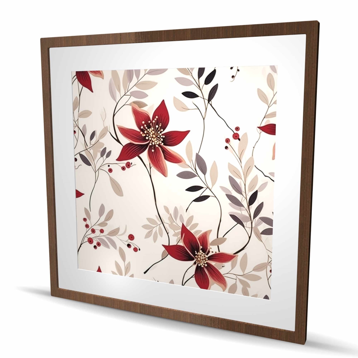 C1FM3636IDQURI 36 x 36 in. Red Flower Pattern - Blue Framed Matted Print for Home Decor