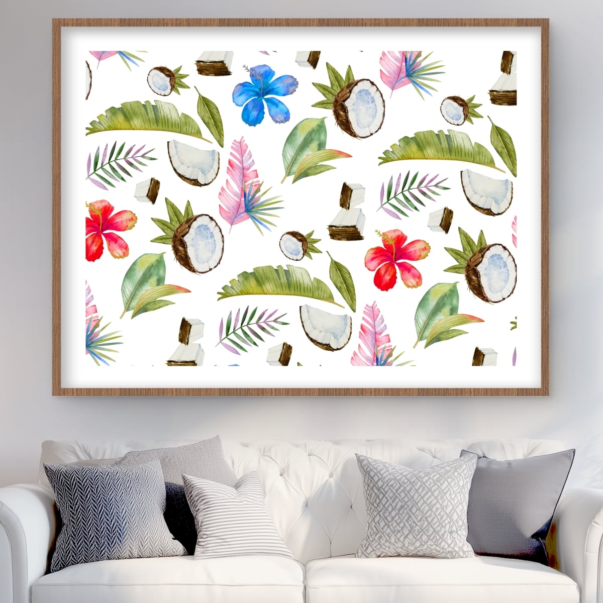 C1FM3648GE0JPL 36 x 48 in. Tropical Pattern - Exotic Flowers Framed Matted Print Decor