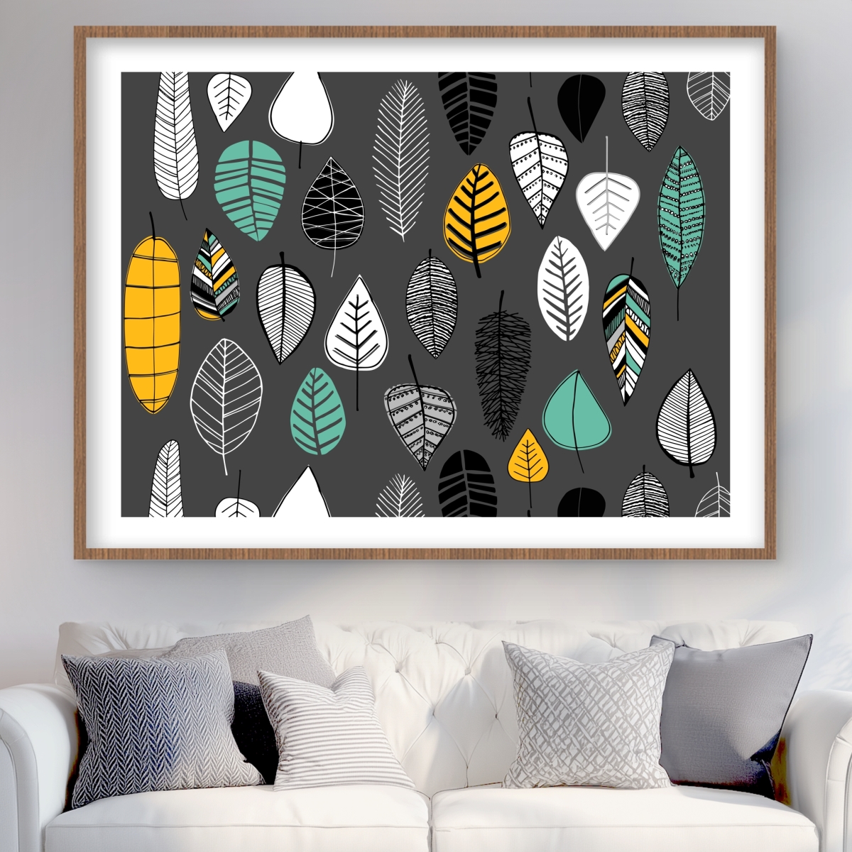 C1FM36485VXBN9 36 x 48 in. Leaves Illustration - Framed Matted Print for Home Decor
