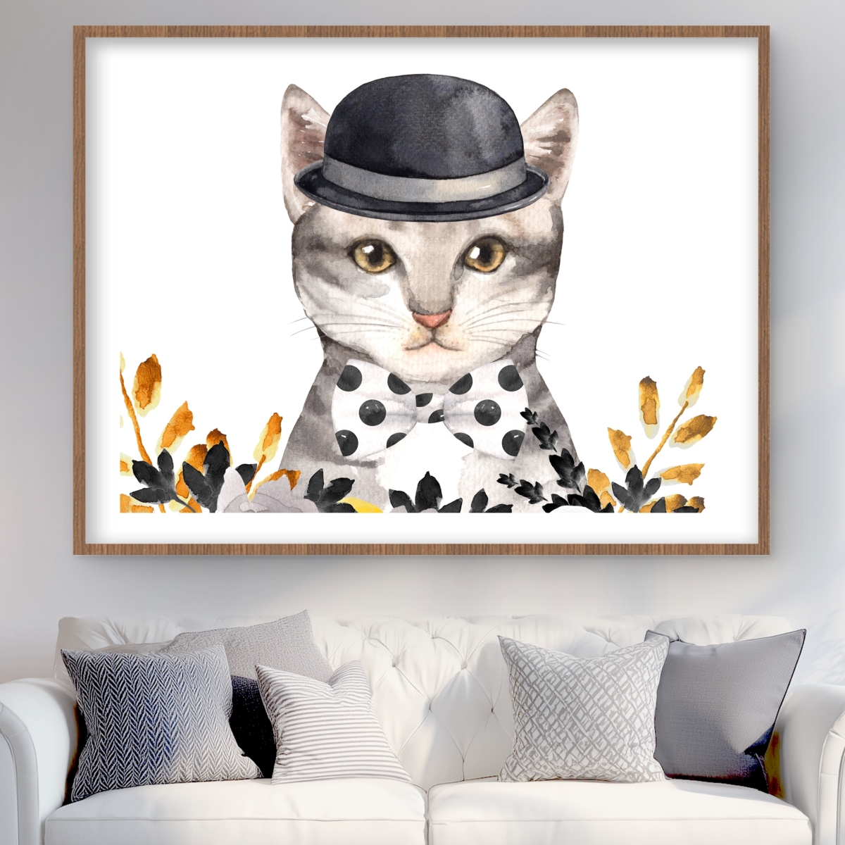 C1FM3648Q77MH5 36 x 48 in. Chic Cat - Black Illustrative Framed Matted Print for Decor
