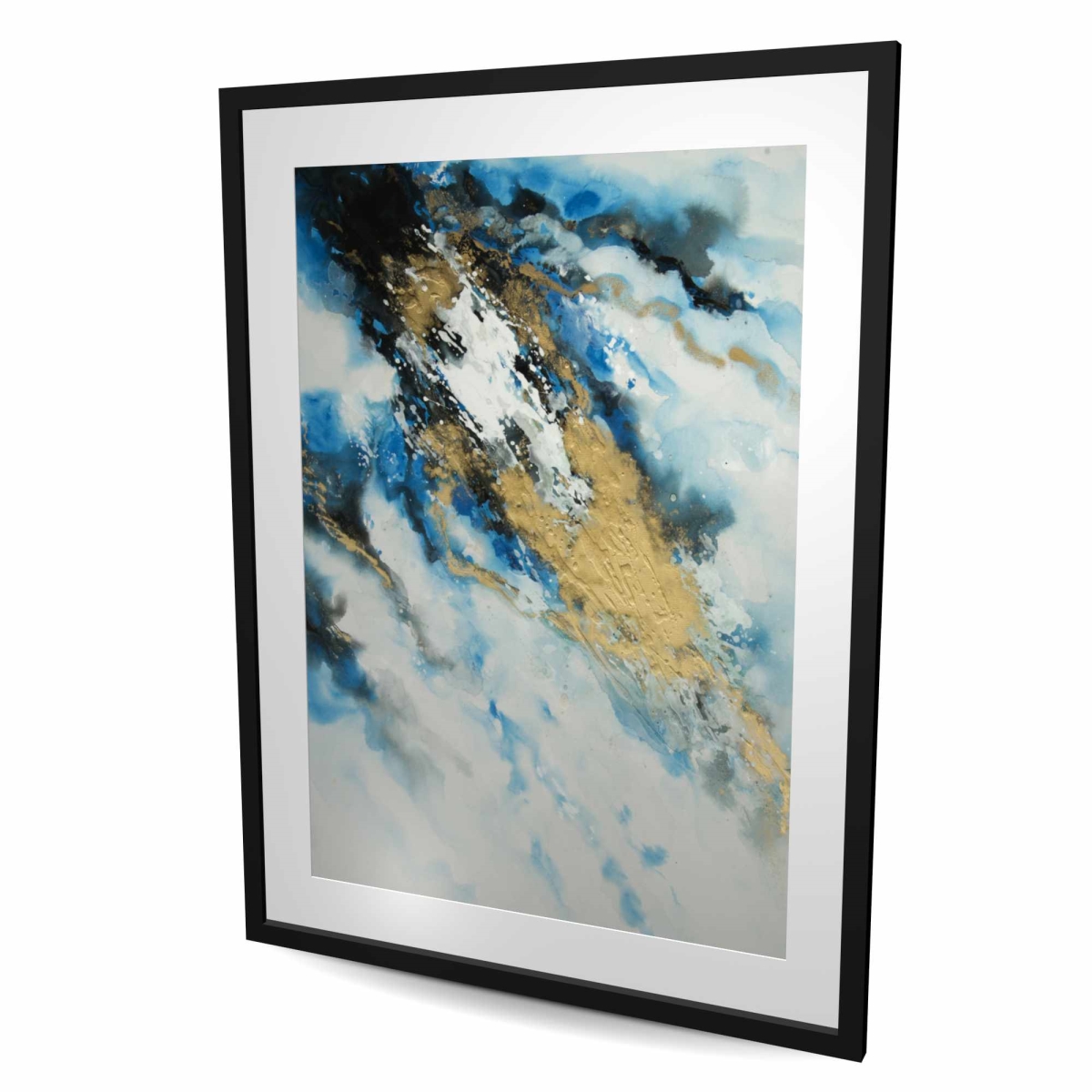 C1FM3648RPYXYV 36 x 48 in. Blue & Gold Marble - Modern Abstract Framed Print Decor