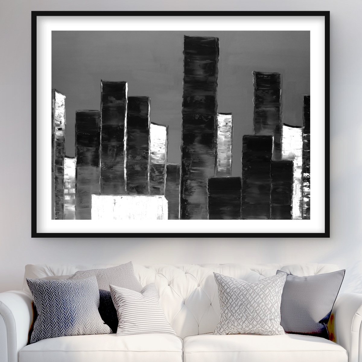 C1FM3648A0DDWD 36 x 48 in. Abstract Black & White Buildings - Framed Matted Print