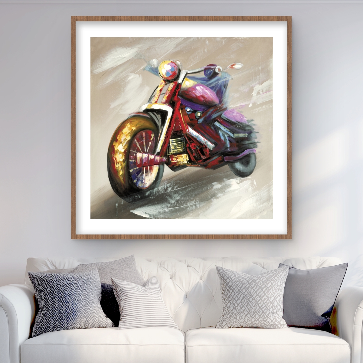 C1FM3636WN2XV4 36 x 36 in. Abstract Motorcycle - Framed Matted Print for Home Decor