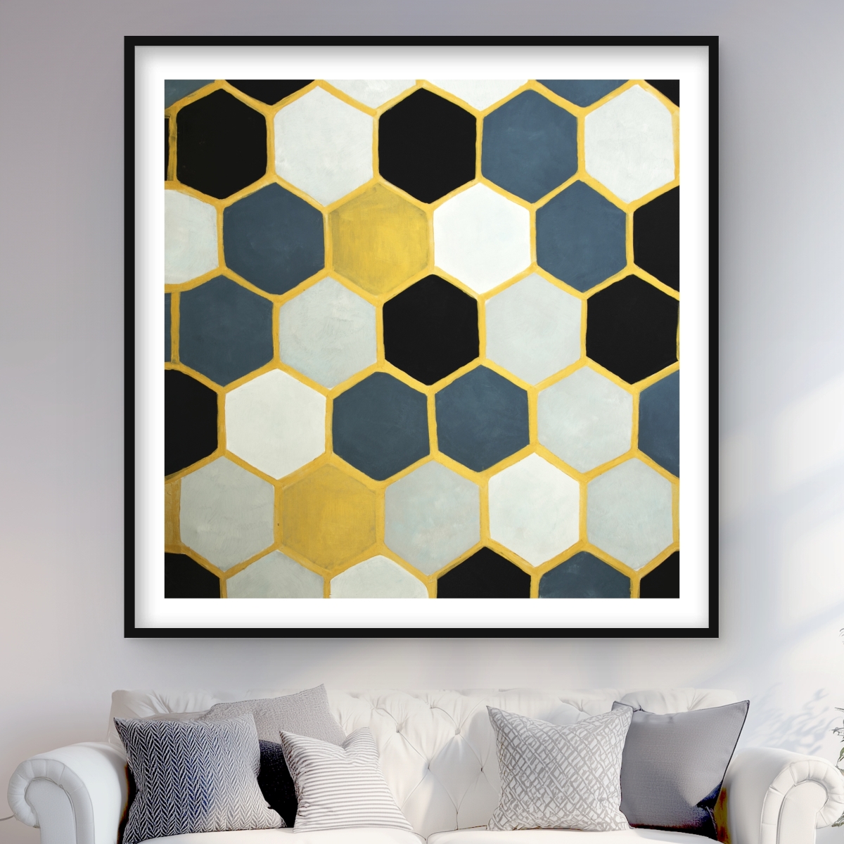 C1FM4848IR0SPS 48 x 48 in. Blue Cells - Bathroom Gold Framed Matted Print for Decor