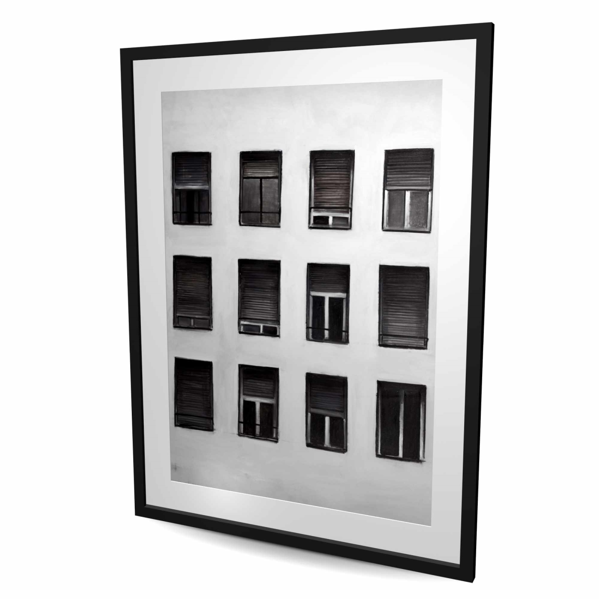 C1FM36480UFGTW 36 x 48 in. Windows - Bedroom Cities Framed Matted Print - Home Decor
