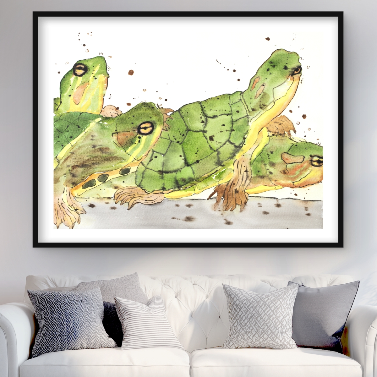 C1FM36480XPH87 36 x 48 in. Small Aquatic Turtles - Framed Matted Print for Home Decor