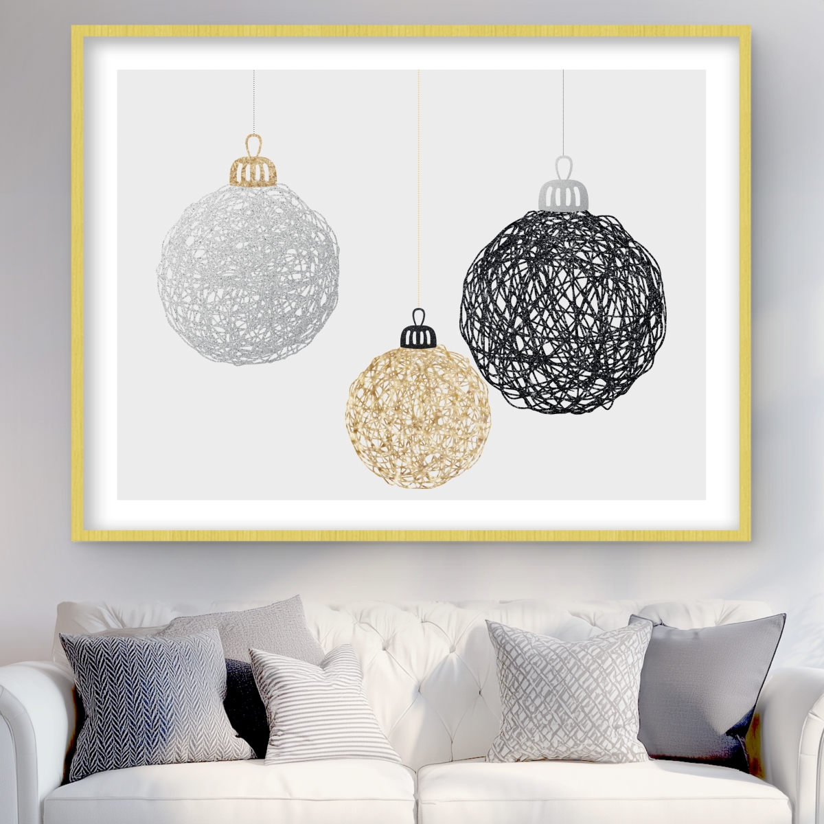 C1FM3648QRMWE6 36 x 48 in. Three Christmas Balls - Holidays Pattern Matted Print Decor