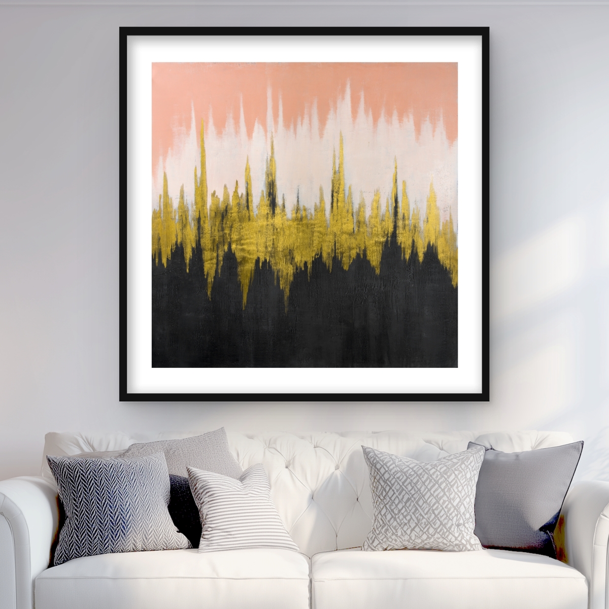 C1FM3636O3AF2W 36 x 36 in. Abstract Zigzag - Pattern Bedroom Framed Matted Print Decor
