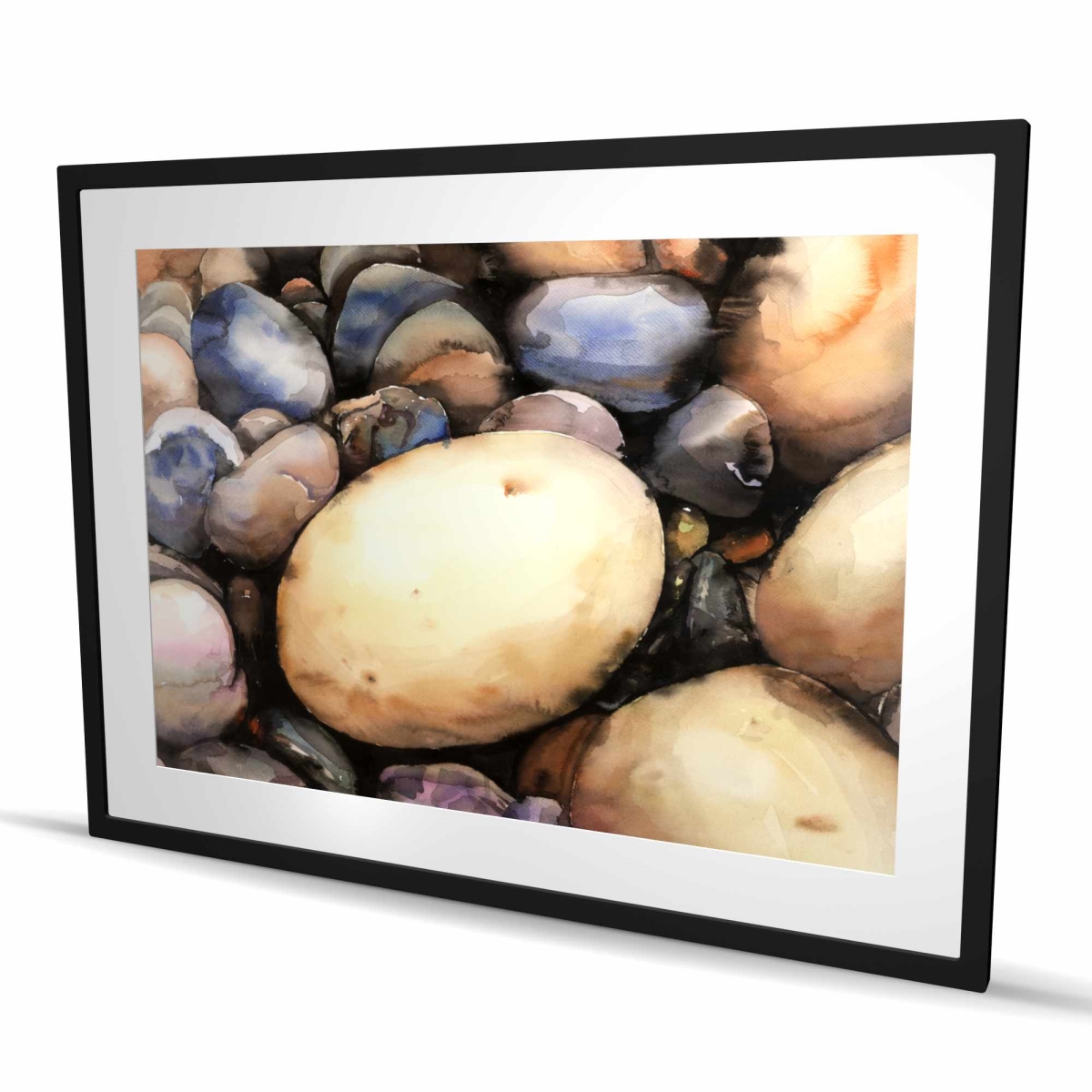 C1FM3648Y375AR 36 x 48 in. Beach Pebbles - Framed Matted Print for Beach Kitchen Decor