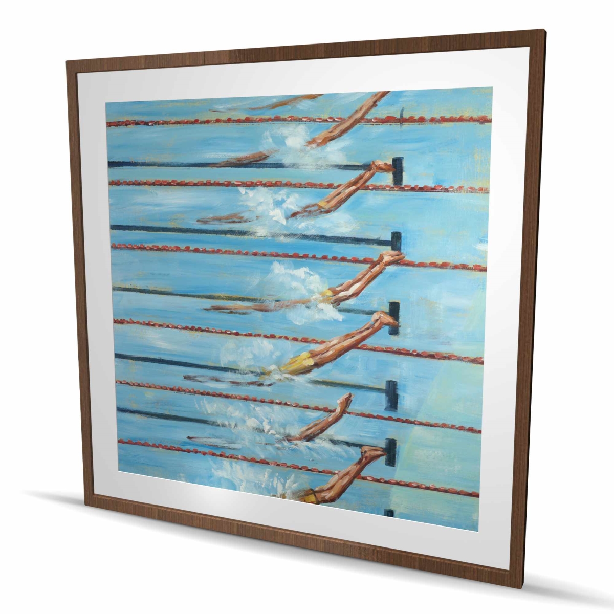 C1FM4848N8S5G9 48 x 48 in. Olympic Swimmers - Man Cave Orange Framed Matted Print Decor