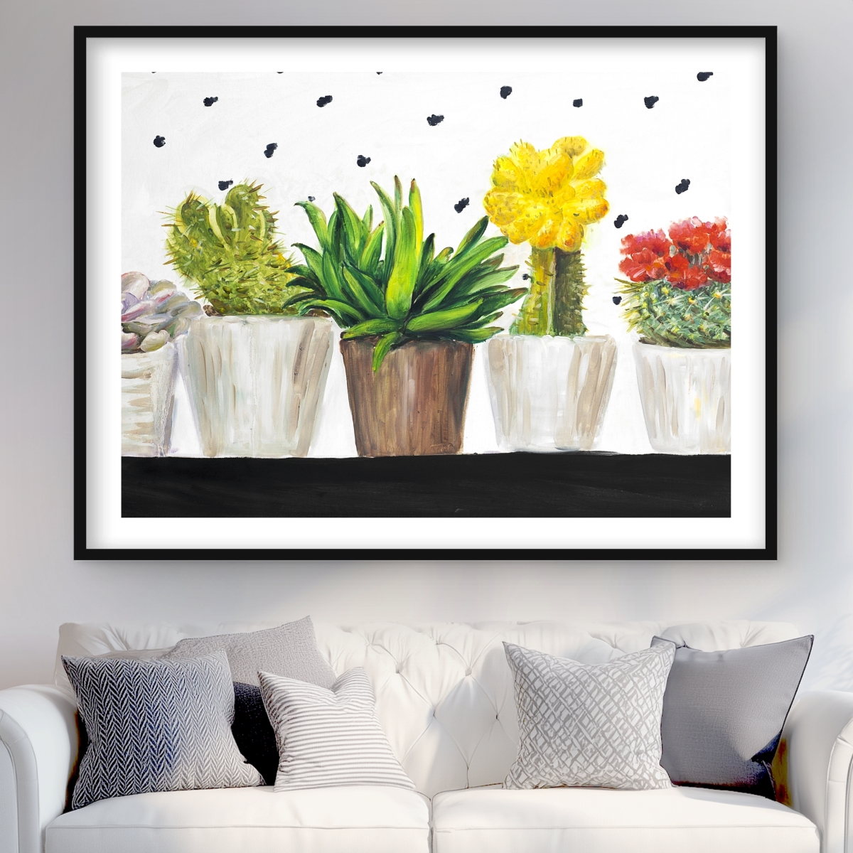 C1FM36483W3370 36 x 48 in. Small Cactus & Succulents - Romantic Framed Print Decor