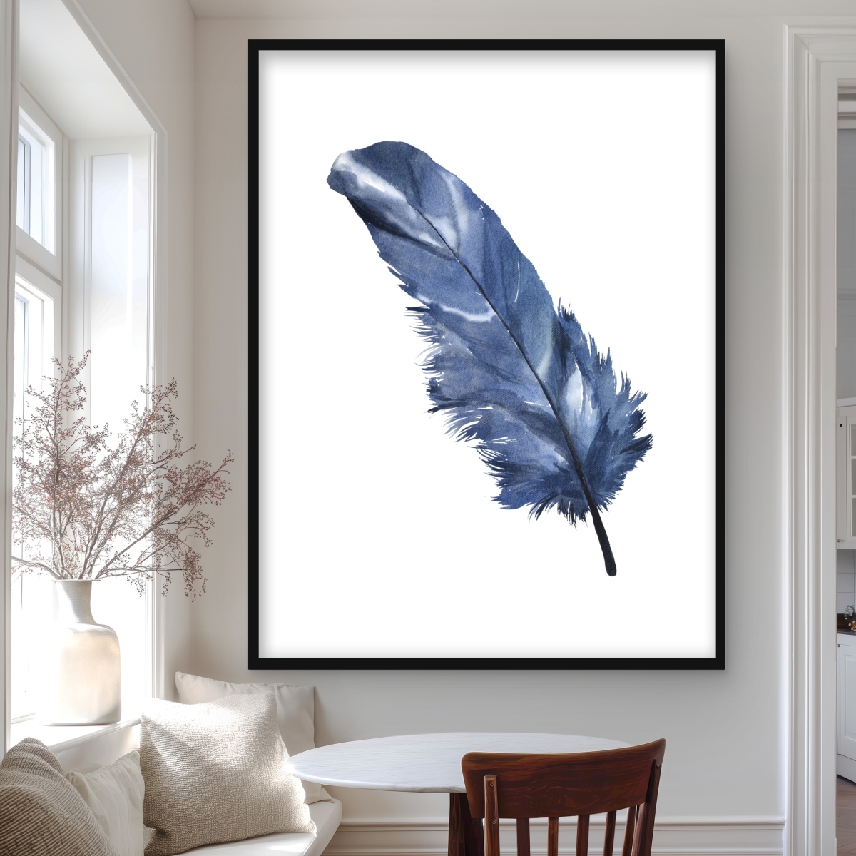 C1FM36482CICLZ 36 x 48 in. Blue Feather - Classic Blue Bohemian Framed Matted Print