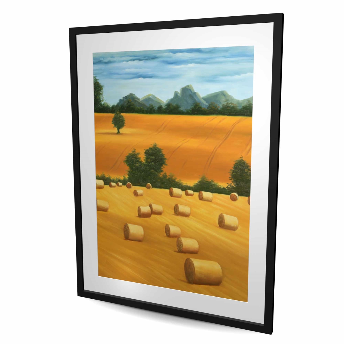 C1FM3648SEMRQN 36 x 48 in. Hay Bale Fields - Rustic Framed Matted Print for Home Decor