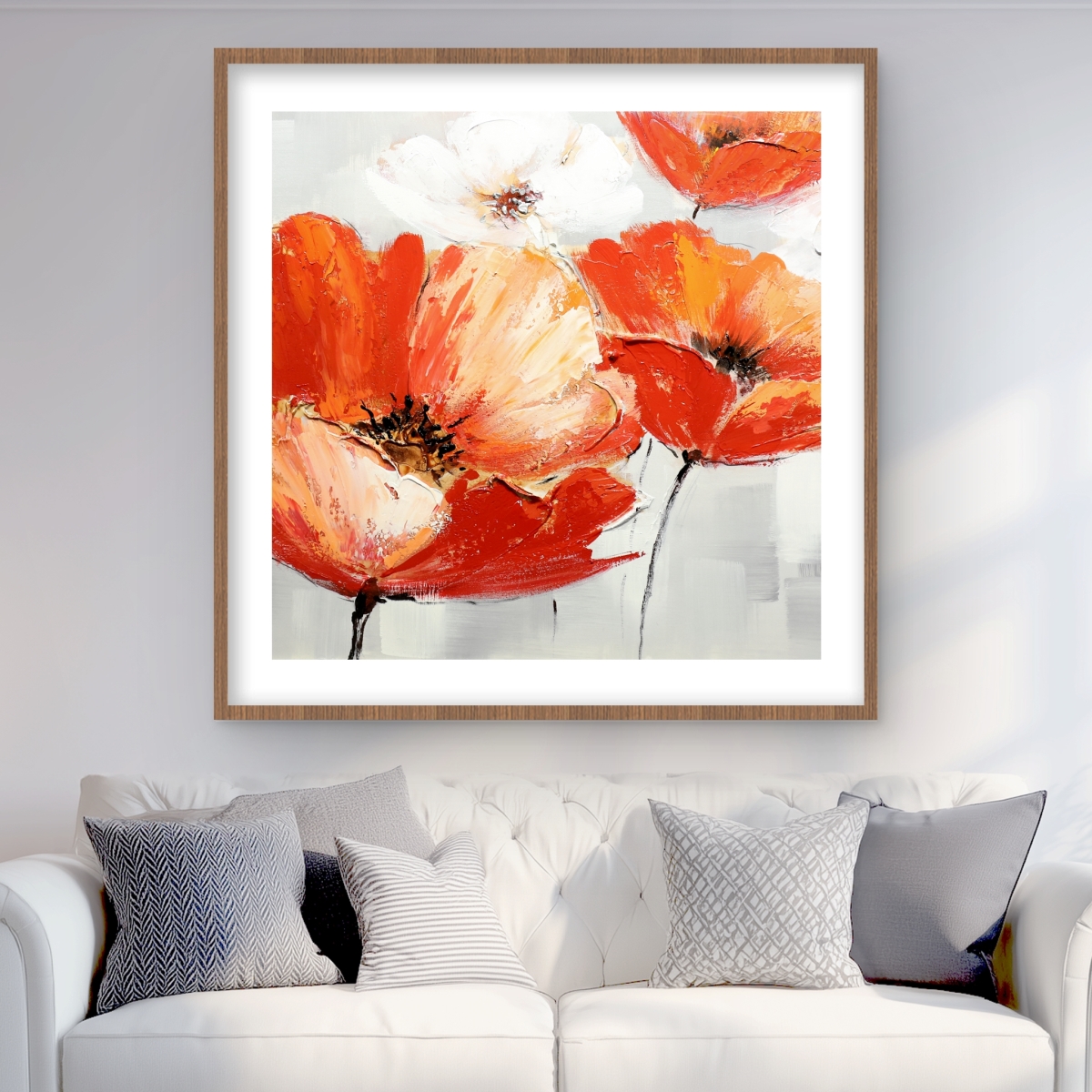 C1FM3636MSSRJH 36 x 36 in. Red Wild Flowers in the Wind - Botanical Framed Print Decor