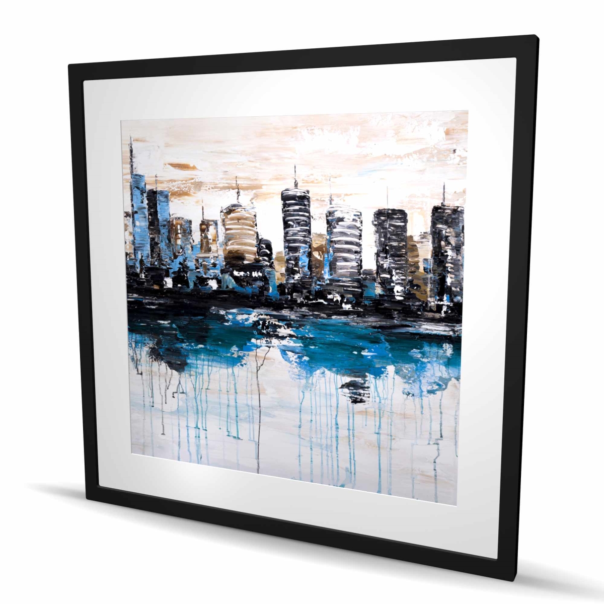 C1FM3636EJW23X 36 x 36 in. Abstract City with Reflection - Beige Framed Matted Print