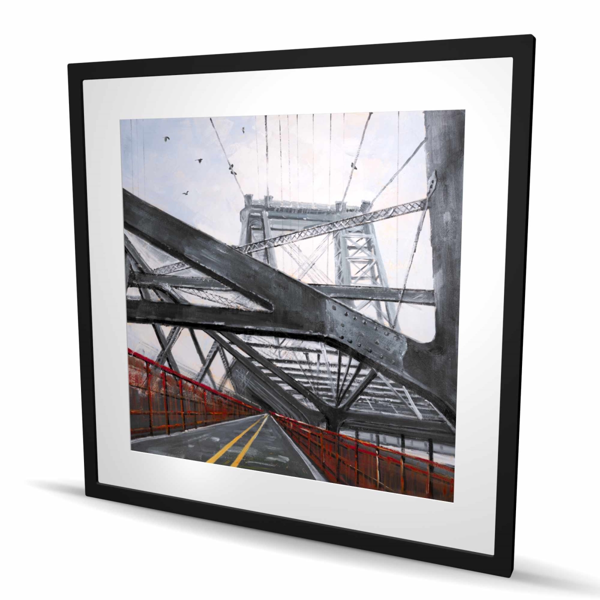 C1FM3636SYCHXY 36 x 36 in. Bridge Architecture - Red Framed Matted Print for Home Decor