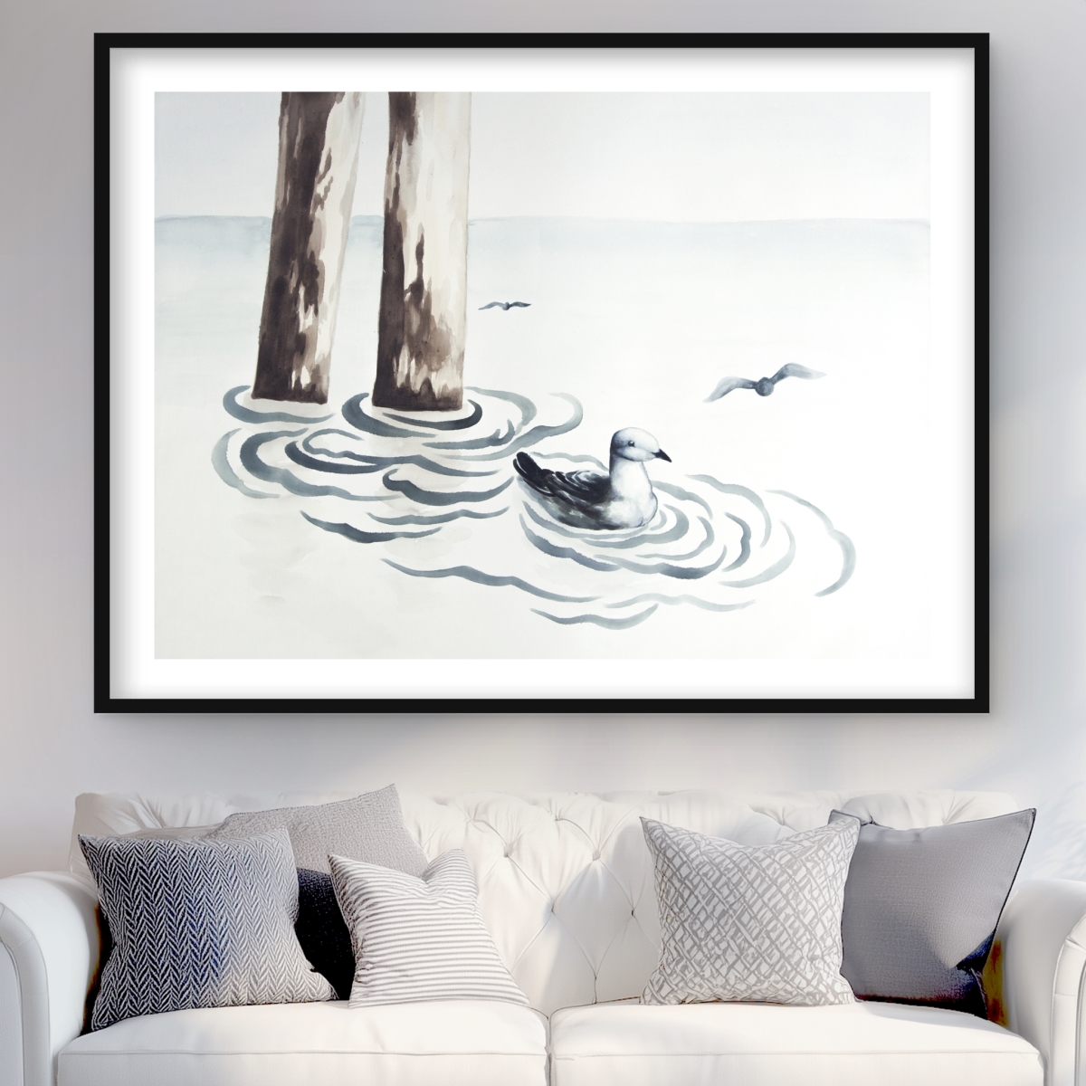 C1FM3648E0HGRB 36 x 48 in. Seagull - Blue Animals Framed Matted Print for Home Decor