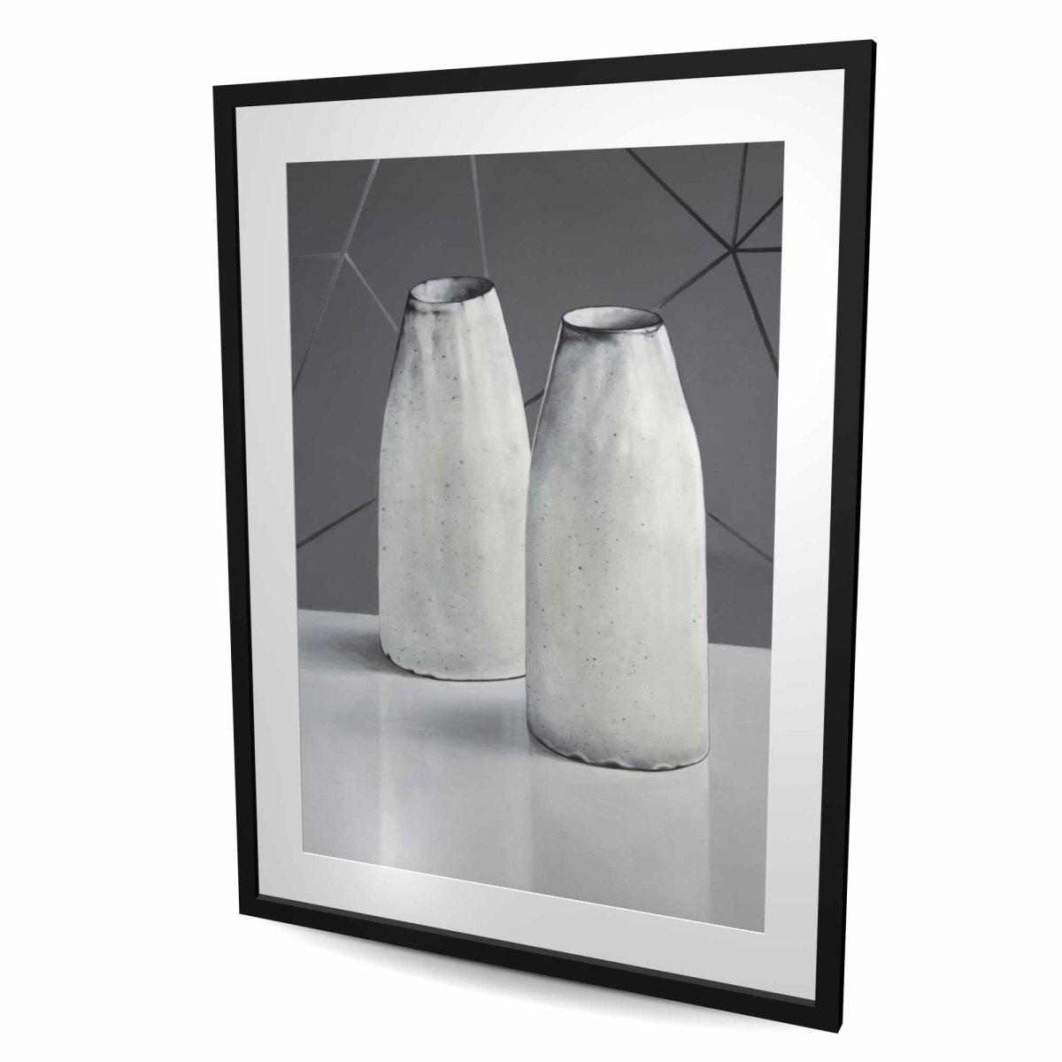 C1FM3648E9A2GN 36 x 48 in. Vases - White Monochrome Framed Matted Print for Home Decor