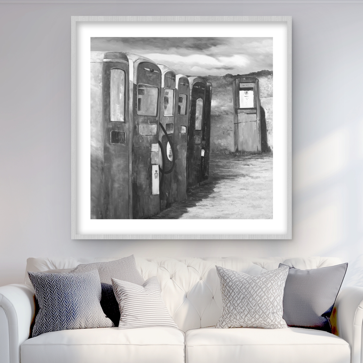 C1FM3636MQJ7D6 36 x 36 in. Old Gas Pumps - Still Life Monochrome Framed Print for Decor