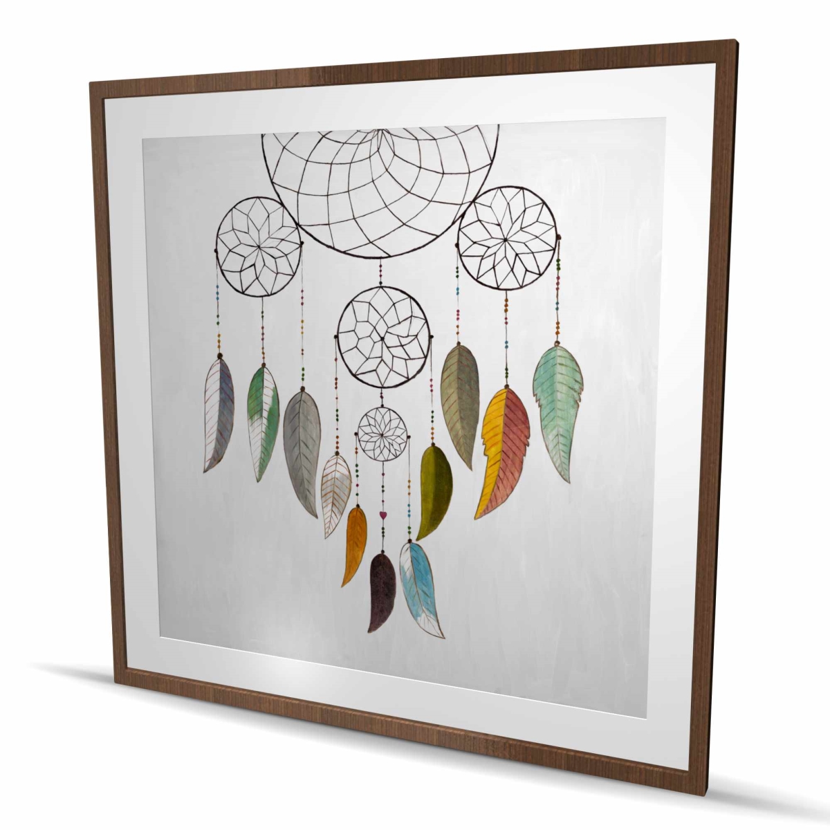 C1FM4848FFCQY4 48 x 48 in. Dreamcatcher - Bohemian Feathers Framed Matted Print Decor