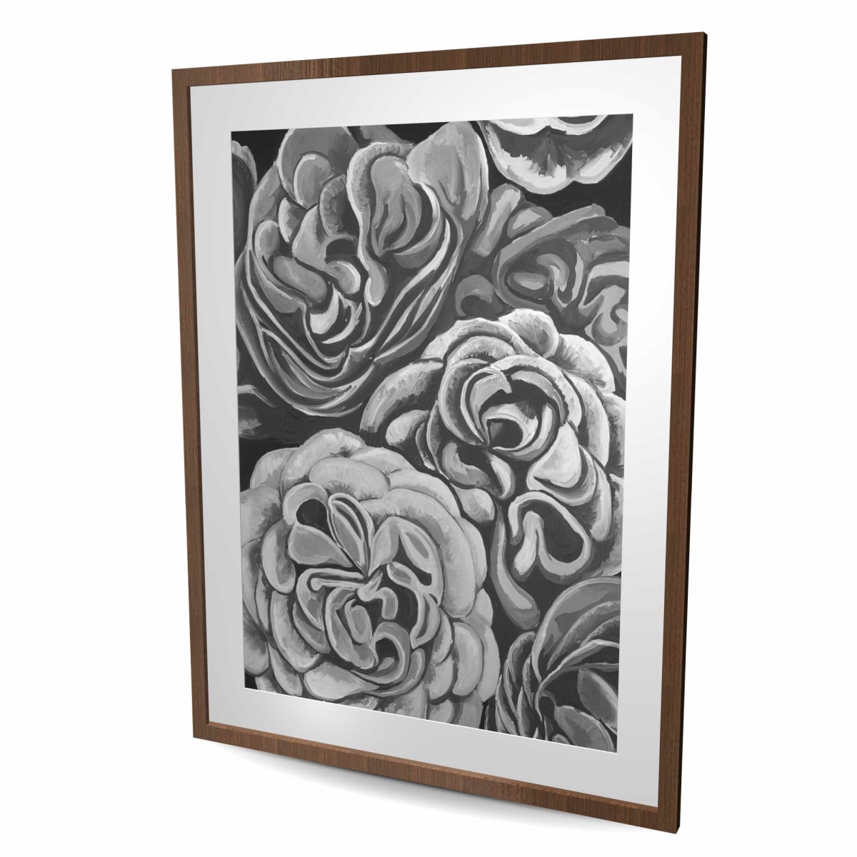 C1FM3648R5ECEL 36 x 48 in. Grayscale Dahlias - Framed Matted Print for Home Decor