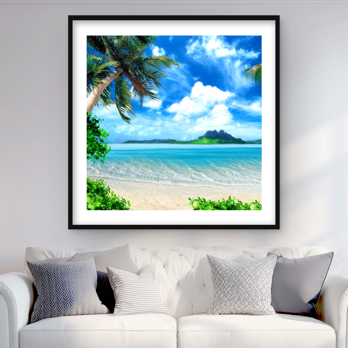 C1FM3636TN0M75 36 x 36 in. The Beach - Blue Framed Matted Print for Home Decor