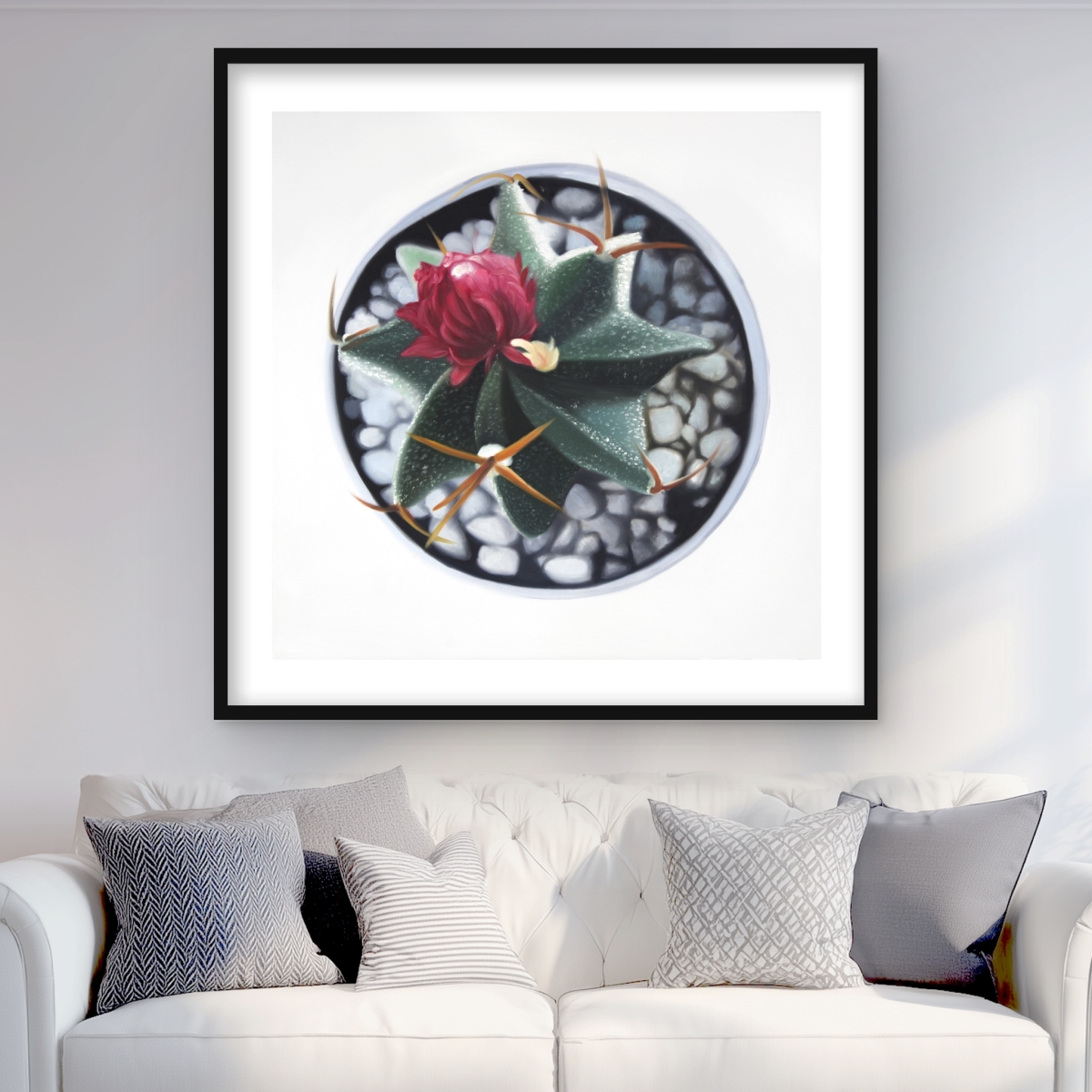 C1FM3636JJOT81 36 x 36 in. Cactus in Pot - Hyperrealist White Framed Matted Print Decor