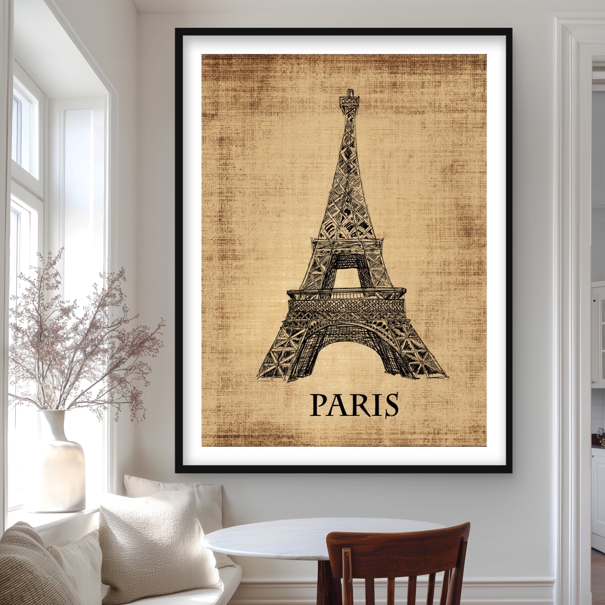 C1FM36487H02IM 36 x 48 in. Eiffel Tower Illustration - Framed Matted Print - Home Decor