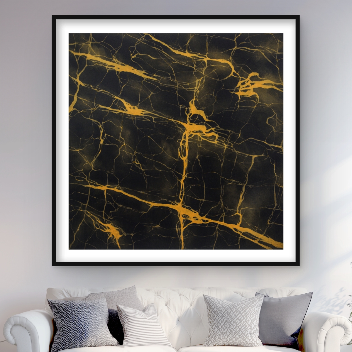 C1FM4848KZIAFC 48 x 48 in. Black & Gold Marble Texture - Abstract Framed Print Decor