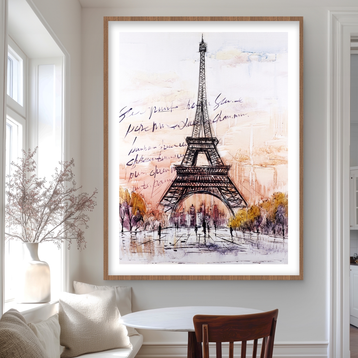 C1FM36480FZ3NO 36 x 48 in. Eiffel Tower Sketch with Handwritten Message - Framed Print