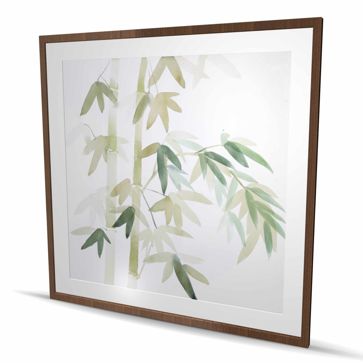 C1FM48481ESPL4 48 x 48 in. Watercolor Bamboo Leaves & Branches - Framed Matted Print