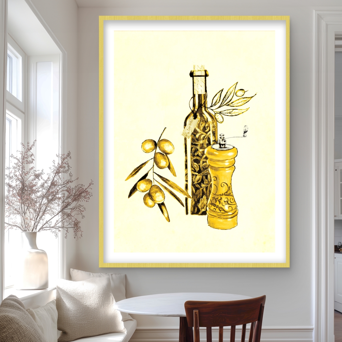 C1FM3648OQMZIS 36 x 48 in. Olive Oil & Pepper Still Life Print - Framed Home Decor