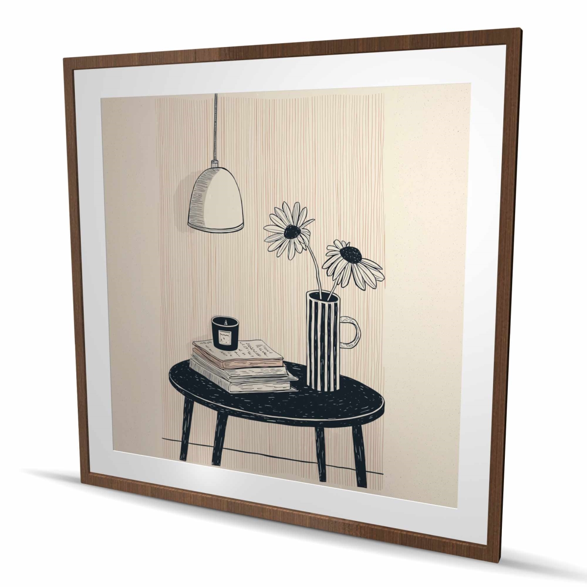 C1FM4848DZM3QT 48 x 48 in. Rough Table - White Still Life Framed Matted Print for Decor