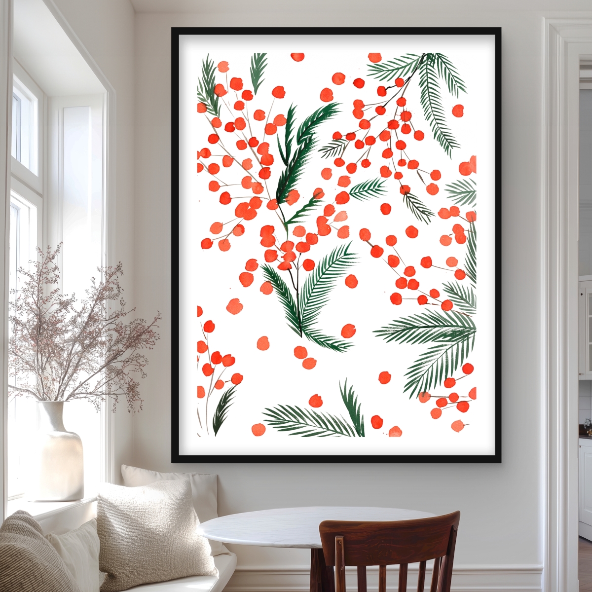 C1FM36480ZWQY6 36 x 48 in. Mistletoe Leaf Pattern - White Framed Matted Print for Decor