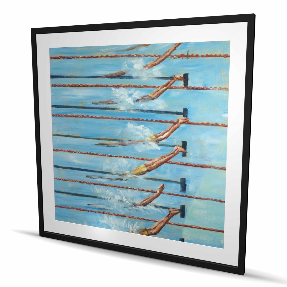 C1FM48488HKQK8 48 x 48 in. Olympic Swimmers Framed Matted Print - Man Cave Decor