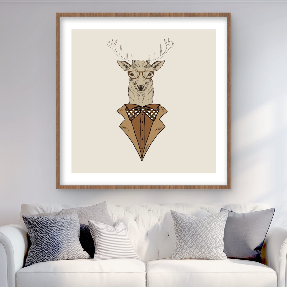 C1FM3636OHYSNJ 36 x 36 in. Deer with Brown Coat - Beige Wildlife Framed Print for Decor