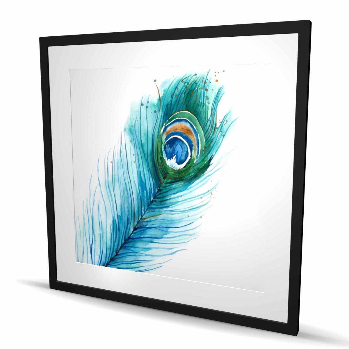 C1FM3636PGI8QZ 36 x 36 in. Long Peacock Feather - Turquoise Framed Matted Print Decor