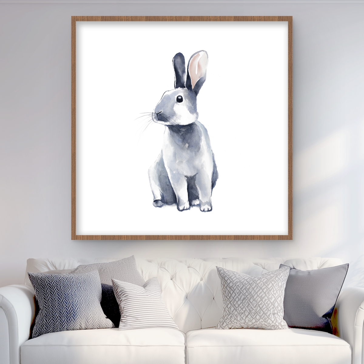 C1FM3636RJOQ8M 36 x 36 in. Gray Curious Rabbit - Framed Matted Print for Home Decor