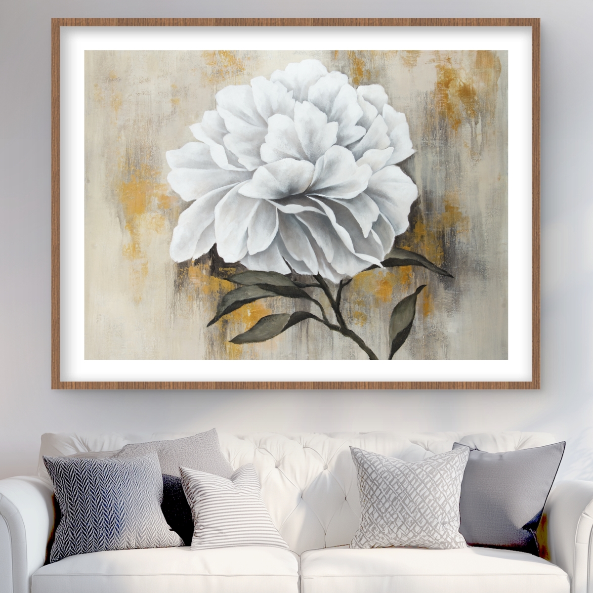 C1FM3648MUYENK 36 x 48 in. White Peony - Rustic Framed Matted Print for Home Decor