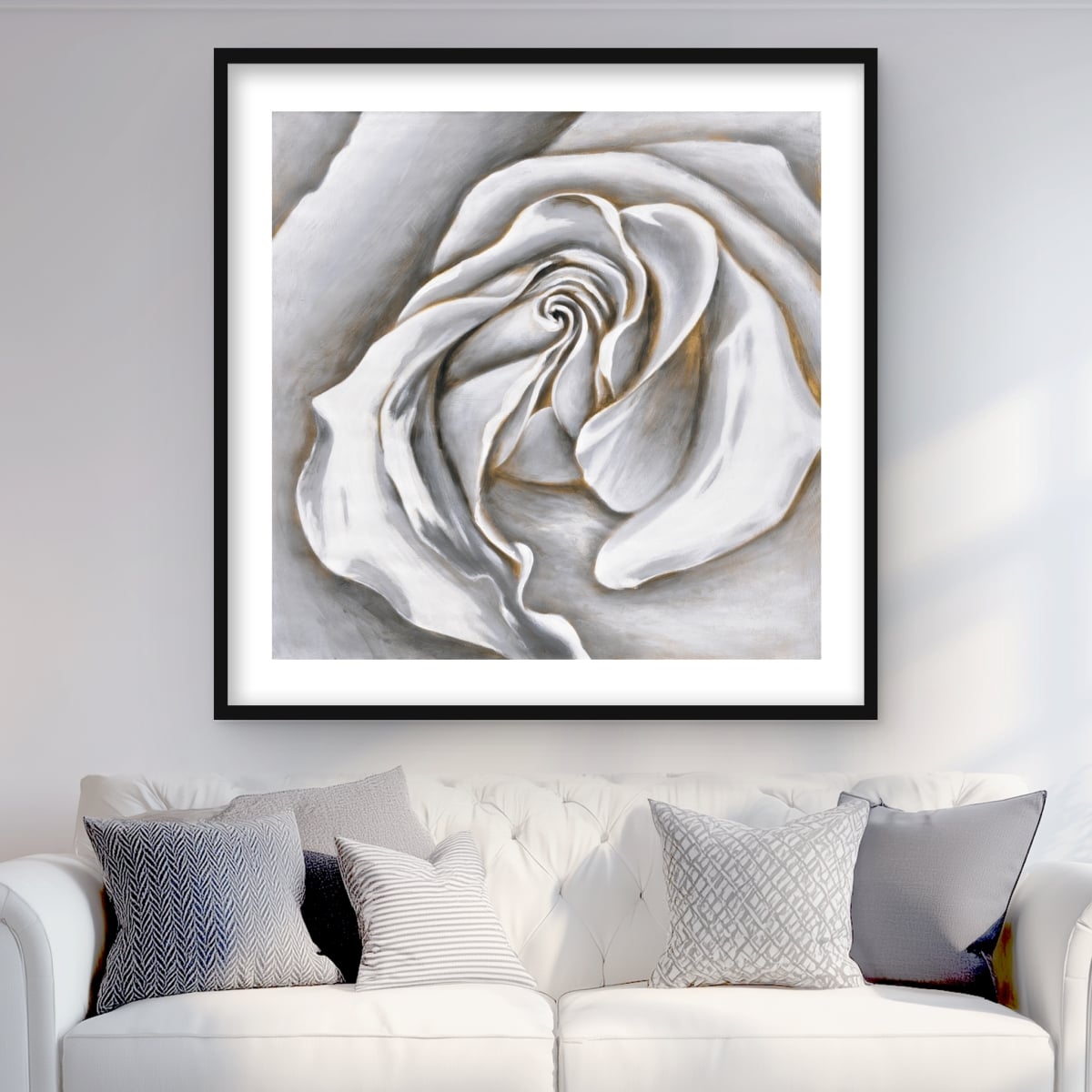 C1FM3636SZ450J 36 x 36 in. White Rose Delicate - Floral Framed Matted Print for Decor