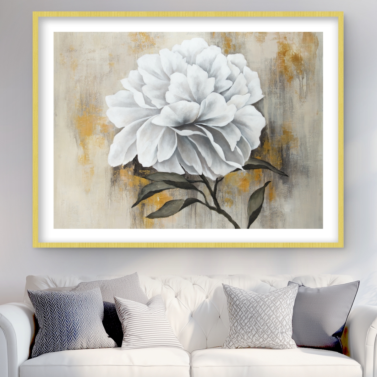 C1FM3648OFAZDF 36 x 48 in. White Peony Rustic Framed Matted Print - Floral Home Decor