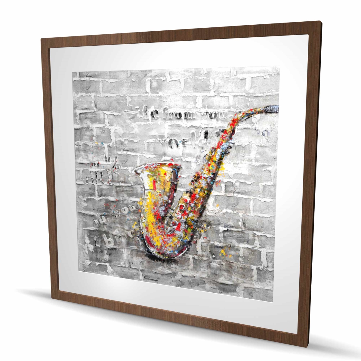 C1FM3636VPIX3F 36 x 36 in. Graffiti of A Saxophone - Yellow Framed Print for Man Cave