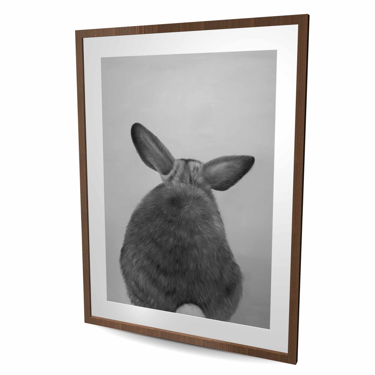 C1FM3648QDDLBW 36 x 48 in. Little Rabbit From Behind - Gray Hyperrealist Framed Print